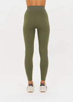 The Upside Ribbed Seamless 25in Midi Pant in Olive