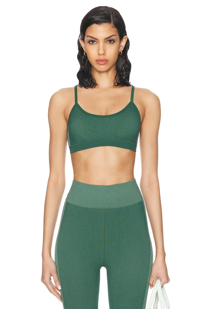 The Upside Ribbed Seamless Ballet Bra in Pine/Matcha